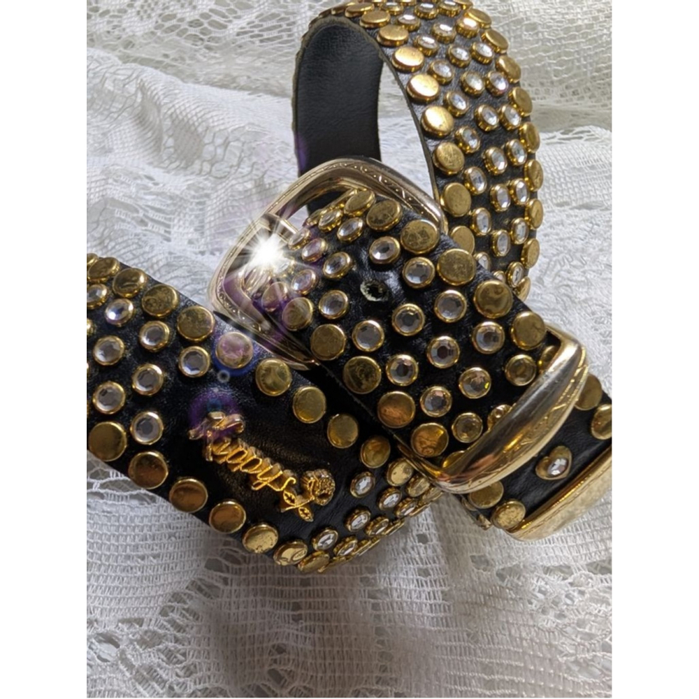 Vintage Kippy's Rhinestone Black Crystal Western Belt Ladies 32 S M Gold
